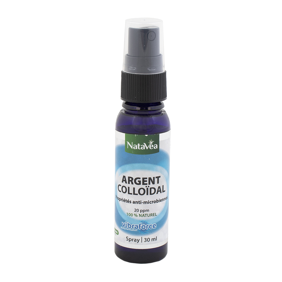 Argent colloïdal spray, 'antimicrobien externe et puissant, il élimine plus de 650 espèces de microbes, virus, bactéries, parasites, moisissures, champignons, par Vibraforce 